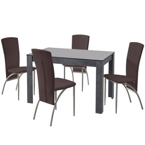 Set jídelního stolu a 4 tmavě hnědých jídelních židlí Støraa Lori Nevada Slate Brown - Bonami.cz