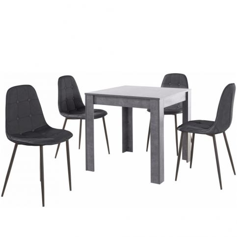 Set šedého jídelního stolu a 4 černých jídelních židlí Støraa Lori Lamar Duro - Bonami.cz