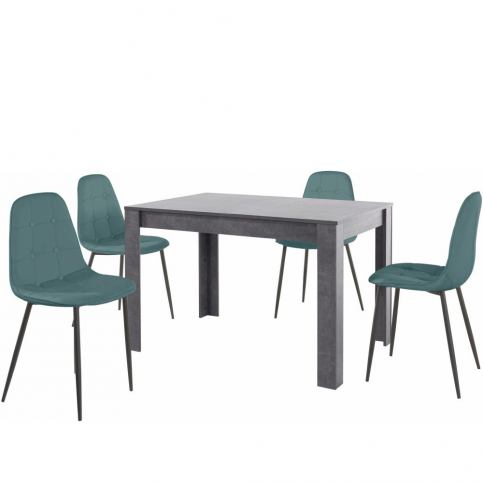 Set šedého jídelního stolu a 4 modrých jídelních židlí Støraa Lori Lamar - Bonami.cz