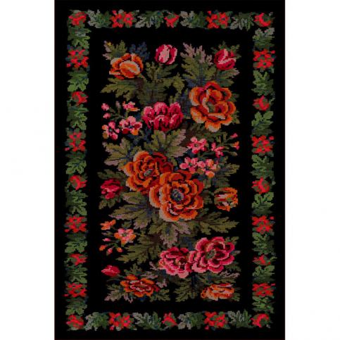 Černý koberec Kate Louise Flowered, 80 x 150 cm - Bonami.cz