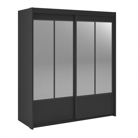 Černá šatní skříň se zrcadlem a posuvnými dveřmi District - Nábytek aldo - NE