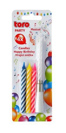 Dortová zpívající svíčka s podstavcem TORO Happy Birthday 4 svíčky - Kitos.cz