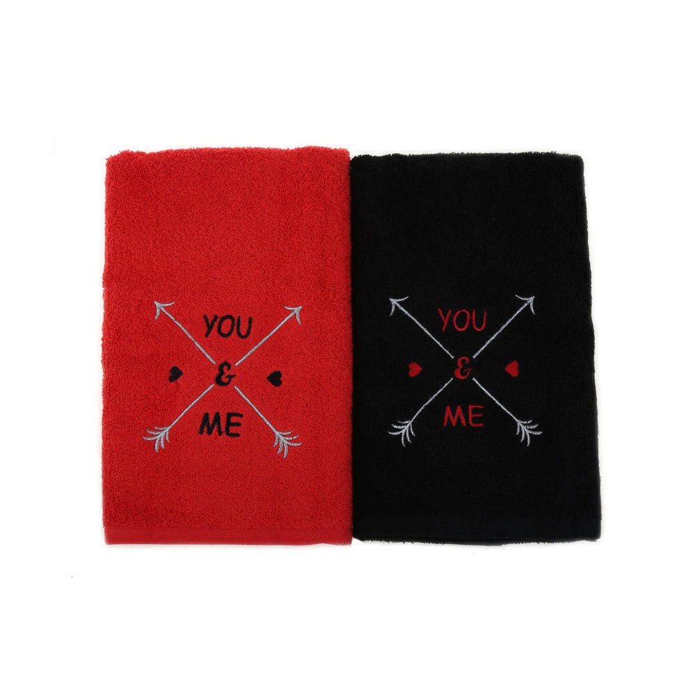 Sada 2 černo-červených bavlněných ručníků You & Me, 50 x 90 cm - Bonami.cz