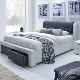 HALMAR Čalouněná postel Cassandra 140x200 dvoulůžko - bílo-černá