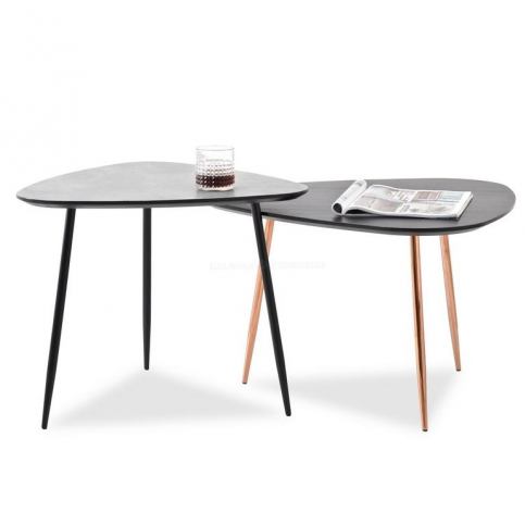 design4life Duo konferenčních stolků COLOF XL černá-měď+COLOF S beton - Design4life