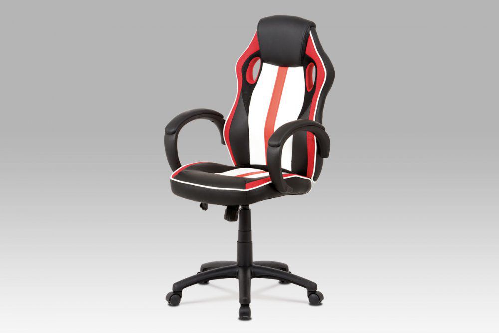 Kancelářská židle, červená-černá-bílá ekokůže+MESH, houpací mech, kříž plast černý - DAKA nábytek
