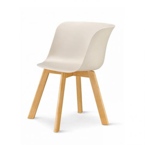 Židle, plast + dřevo buk, béžová, LEVIN 0000182555 Tempo Kondela - DEKORHOME.CZ