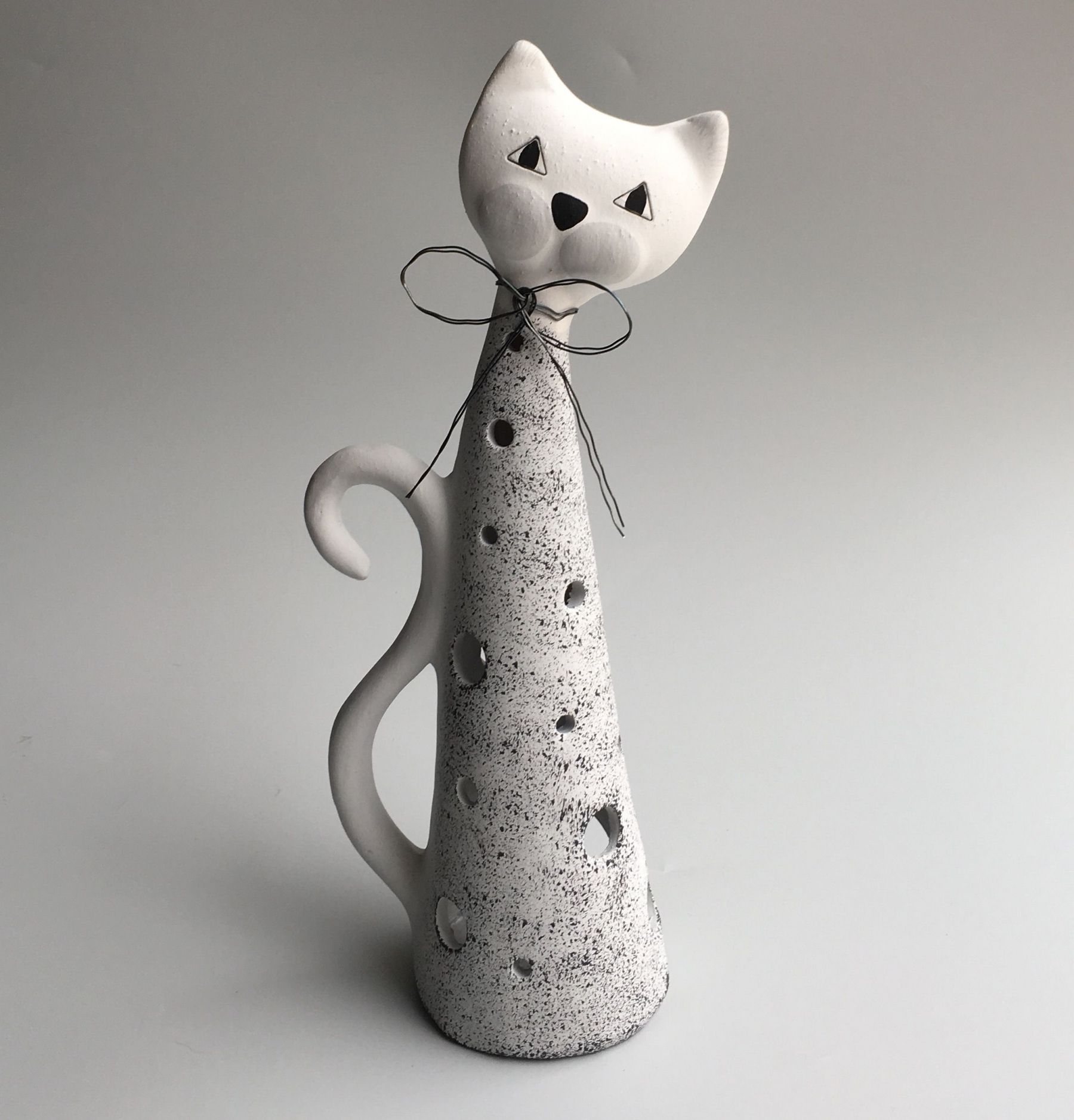 Kočka na svíčku velká šedá mramorová Keramika Andreas - Keramika Andreas