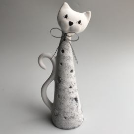 Kočka na svíčku velká šedá mramorová Keramika Andreas