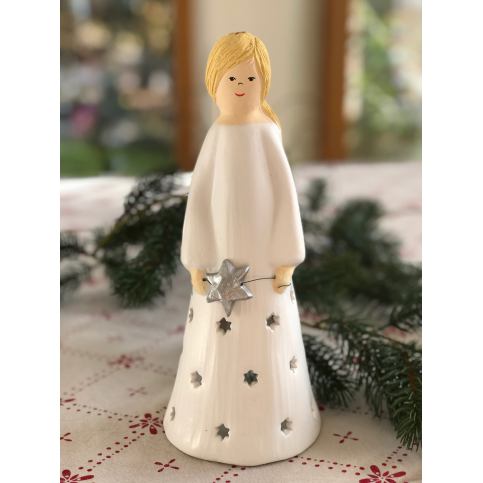 Keramika Andreas® Vánoční anděl domácí štěstí na svíčku - bílo-zlatý - Keramika Andreas