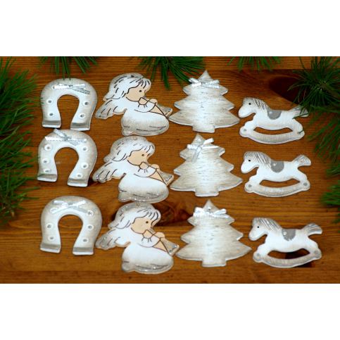 Keramika Andreas® Vánoční ozdoby, bílostříbrné - sada 12 ks - Keramika Andreas