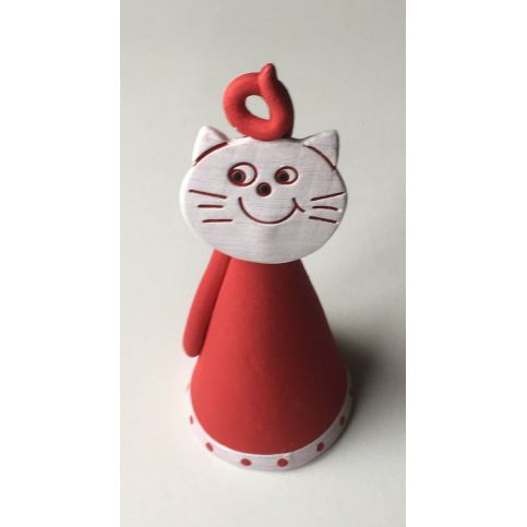 Keramika Andreas® Kočka zvoneček velký Varianta: Červená s okrajem s puntíky - Keramika Andreas