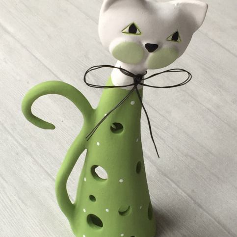 Keramika Andreas® Kočka na svíčku střední - jarní zelená - Keramika Andreas