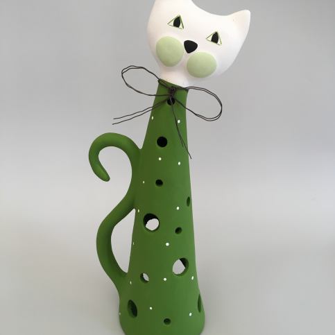 Keramika Andreas® Kočka na svíčku velká - jarní zelená - Keramika Andreas