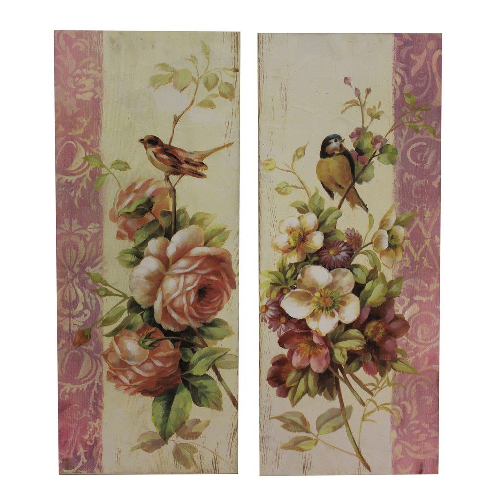 Sada 2 obrazů Antic Line Roses and Birds, 64 x 26 cm - Bonami.cz