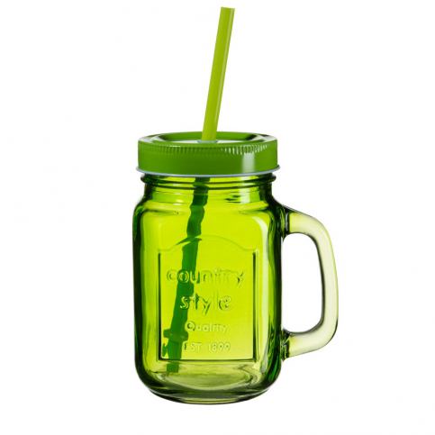 Zelená sklenice s víčkem a brčkem SUMMER FUN II BUNT, 450 ml - Bonami.cz