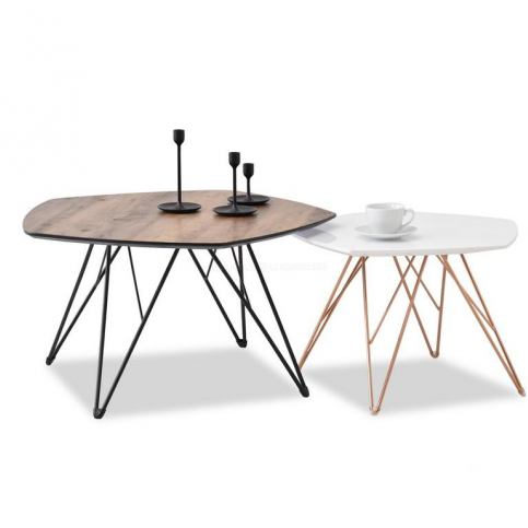 design4life Konferenční stolky PETRAS S bílá-měď+PETRAS XL ořech - Design4life