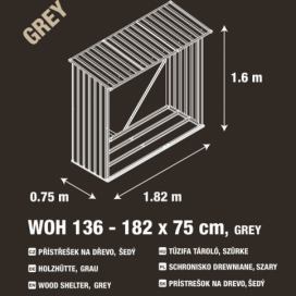 G21 WOH Přístřešek na dřevo 136 - 182 x 75 cm, šedý
