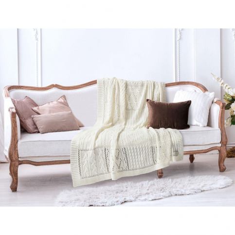 Krémově bílá bavlněná deka Madame Coco Crochet, 130 x 170 cm - Bonami.cz