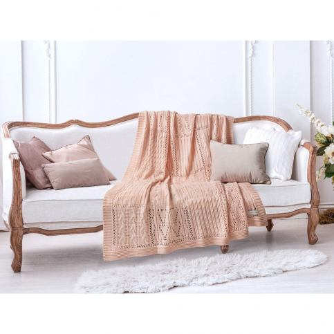 Lososově růžová bavlněná deka Madame Coco Crochet, 130 x 170 cm - Bonami.cz
