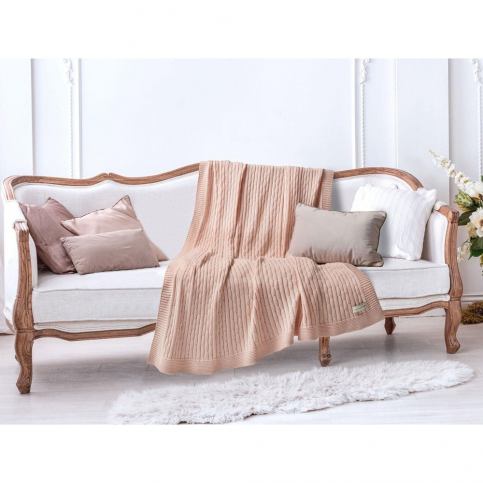 Lososově růžová bavlněná deka Madame Coco Knitty, 130 x 170 cm - Bonami.cz
