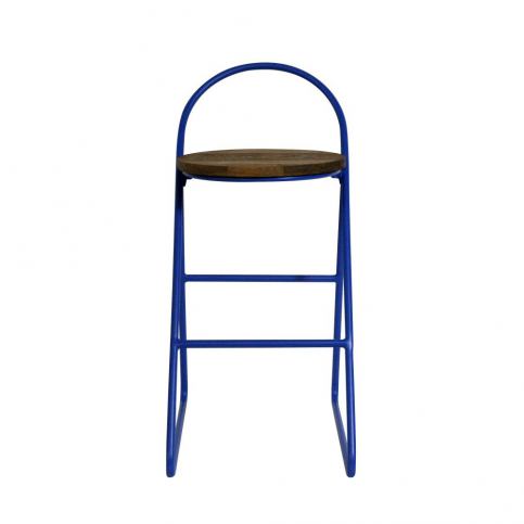 Sada 2 barových stoliček s jilmovým dřevem a modrou kovovou konstrukcí Red Cartel Duke, výška 78 cm - Bonami.cz