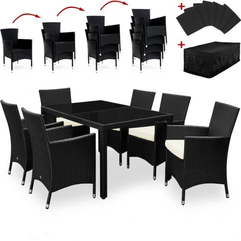 Set zahradního ratanového nábytku černý, 6 židlí a stůl D1004 Dekorhome - DEKORHOME.CZ