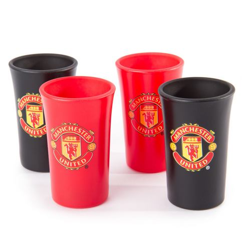 CurePink Sklenice štamprle FC Manchester United: Colored 4 kusy 40 ml - 4home.cz