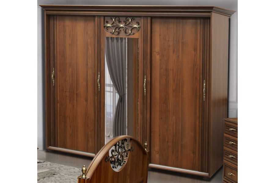 Remex Šatní skříň se zrcadlem ARWADA remex 220 x 213 x 65 cm ořech persia - DAKA nábytek