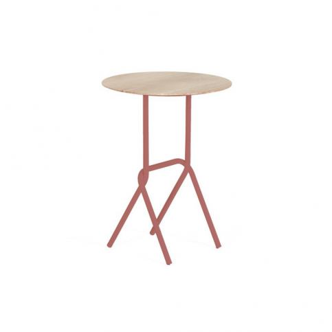 Odkládací stolek s růžovou kovovou konstrukcí HARTÔ Désiré, ⌀ 40 cm - Bonami.cz