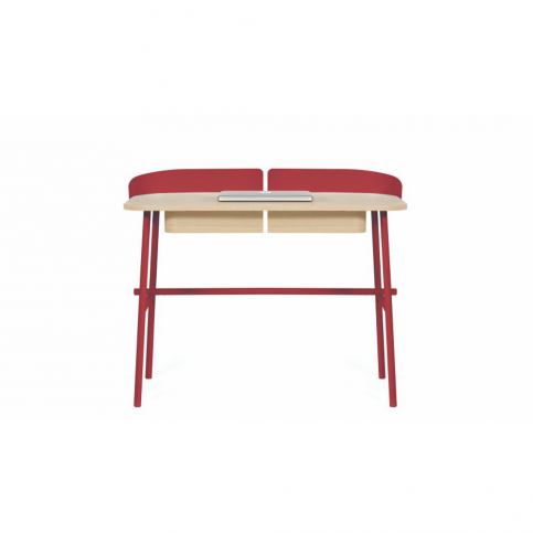 Červený pracovní stůl v dekoru dubového dřeva HARTÔ Victor, 100 x 60 cm - Bonami.cz