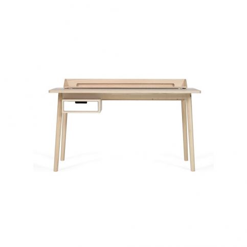 Pracovní stůl z dubového dřeva s bílou zásuvkou HARTÔ Honoré, 140 x 70 cm - Bonami.cz