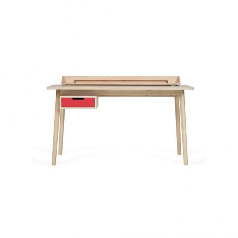 Pracovní stůl z dubového dřeva s červenou zásuvkou HARTÔ Honoré, 140 x 70 cm - Bonami.cz