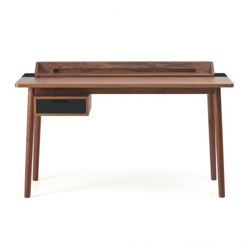 Pracovní stůl z ořechového dřeva s černou zásuvkou HARTÔ Honoré, 140 x 70 cm - Bonami.cz