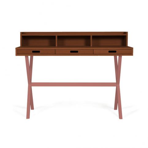 Pracovní stůl z ořechového dřeva s růžovými kovovými nohami HARTÔ Hyppolite, 120 x 55 cm - Bonami.cz