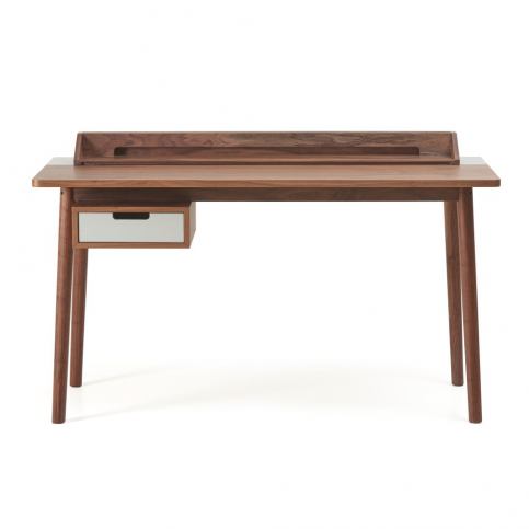 Pracovní stůl z ořechového dřeva s šedou zásuvkou HARTÔ Honoré, 140 x 70 cm - Bonami.cz