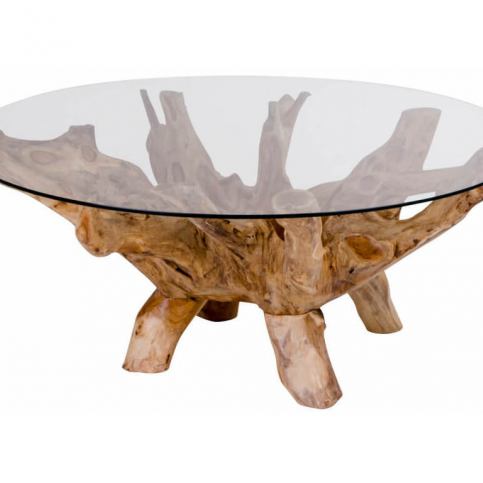 Konferenční stolek Nordic Living Falun Ø 110 cm, teak/sklo 2101040 Nordic Living - Designovynabytek.cz