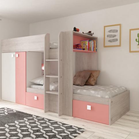 Patrová postel pro dvě děti Bo1 - růžová - Nábytek aldo - NE
