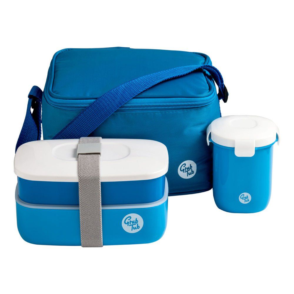 Set tmavě modrého svačinového boxu a tašky Premier Housewares Grub Tub, 21 x 13 cm - Bonami.cz
