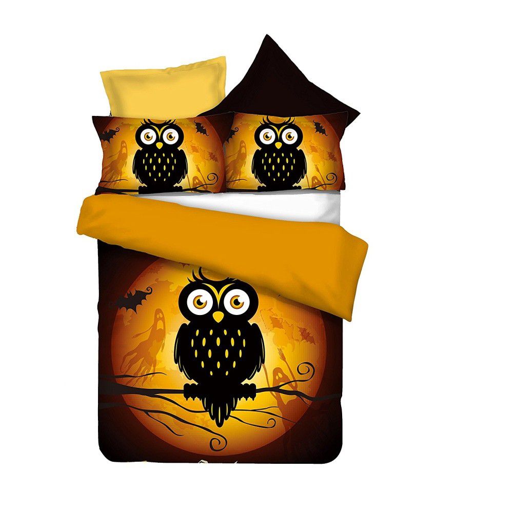 Povlečení z mikrovlákna DecoKing Owls GHOSTSTORY s nápisem HAPPY HALLOWEEN, velikost 135x200+80x80*1 - Bonami.cz