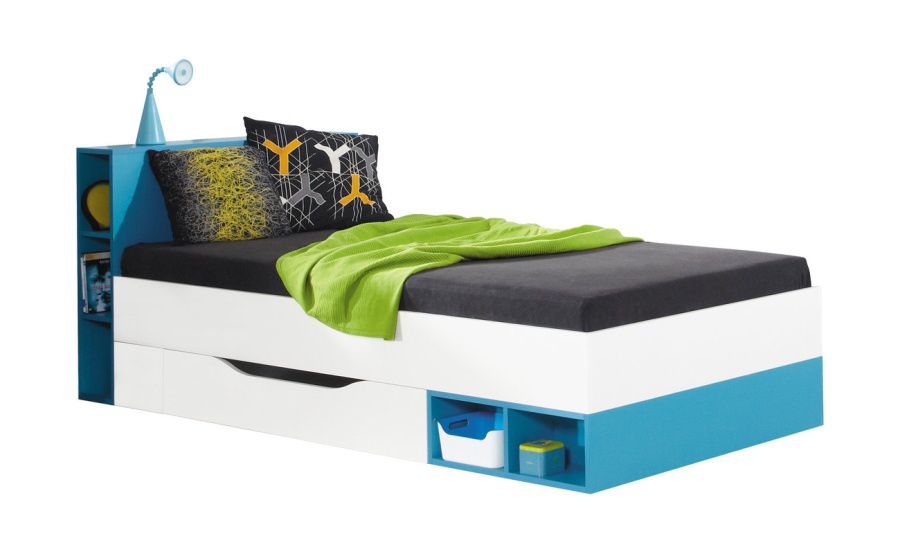 Dětská postel Moli 90x200cm - Bílý lux/tyrkys - Nábytek Harmonia s.r.o.