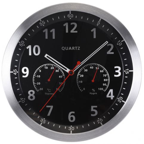 Emako Nástěnné hodiny s teploměrem a vlhkoměrem, hlinik, Ø 35 cm - EMAKO.CZ s.r.o.