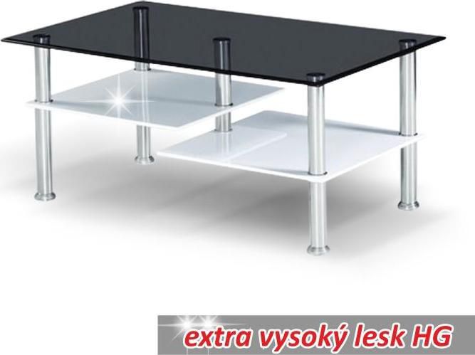 Konferenční stolek, bílá extra vysoký lesk HG / sklo, SVEN - M DUM.cz