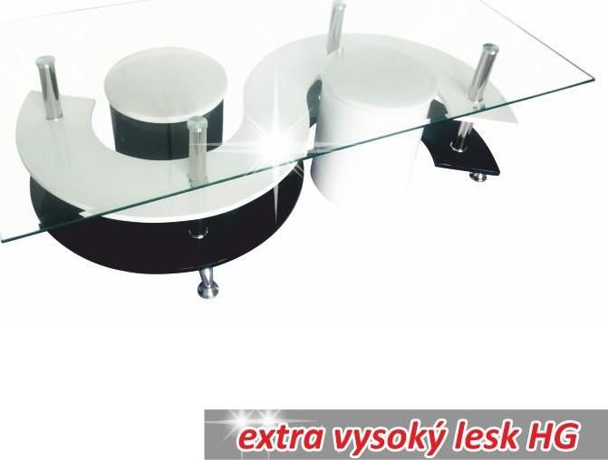 Konferenční stolek, bílá extra vysoký lesk HG / černá extra vysoký lesk HG, RUPERT - M DUM.cz