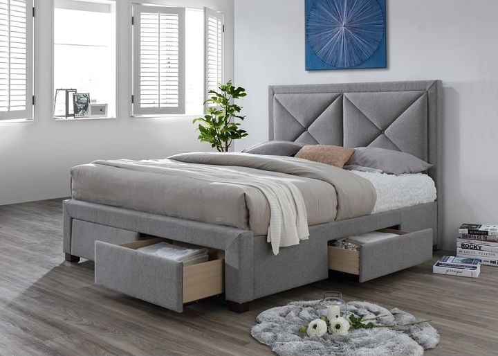 Luxusní postel s úložným prostorem, látka šedý melír, 180x200, XADRA Mdum - M DUM.cz
