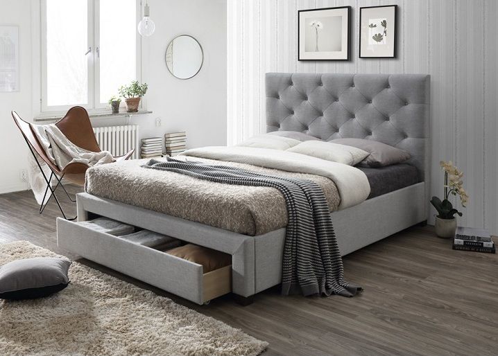 Moderní postel s úložným prostorem, šedá látka, 180x200, SantoIa Mdum - M DUM.cz