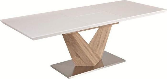 Jídelní stůl, bílá extra vysoký lesk HG/dub sonoma, 160x90 cm, DURMAN Mdum - M DUM.cz