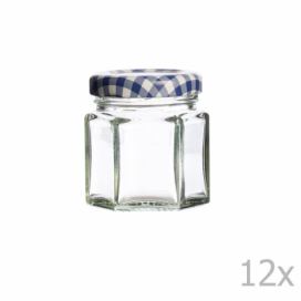 Sada 12 zavařovacích sklenic s modrým víčkem Kilner Hexagonal, 48 ml