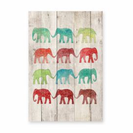 Dřevěná nástěnná dekorativní cedule Surdic Elephants Cue, 40 x 60 cm