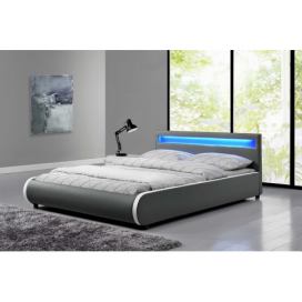 Manželská postel s RGB LED osvětlením, šedá, 180x200, DULCEA Mdum